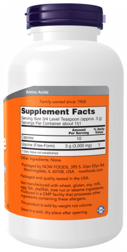 NOW Glycine Pure Powder, Глицин Чистый Порошок, 454 грамма